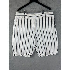 Ann Taylor Loft Shorts Womens 16 White Black Stripe Linen Blend Casual Summer